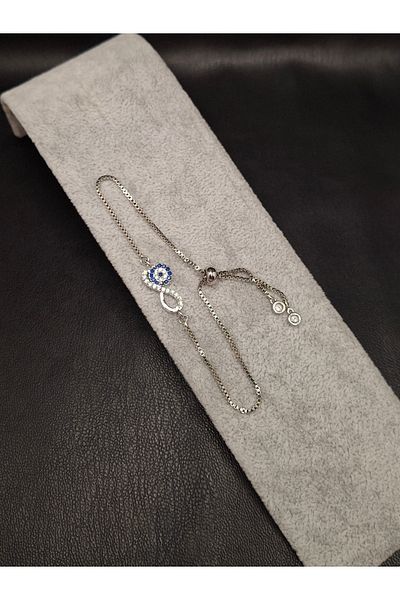 Han Ticarethane Silver Color Evil Eye Beaded Infinity Sign Model Bracelet