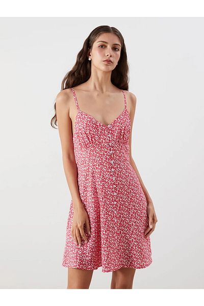 LC Waikiki Lcw Vision Red Floral Waist Seated Modal Blend Mini Dress