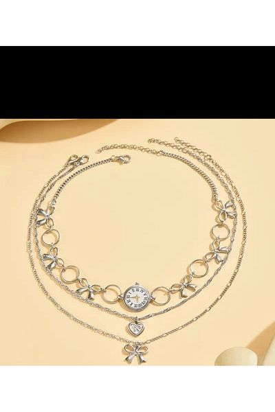 Enanice Set of 3 Watch Bow Heart Necklace