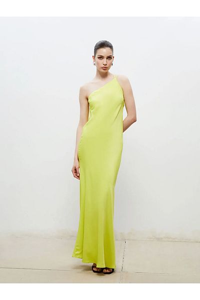 LC Waikiki Soulife Sari One Shoulder Back Window Satin Evening Dress
