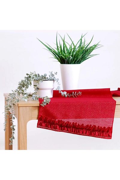 Mena Rise Şirinshop Glitter Linen Runner Red Ruffled 45X150 1108107
