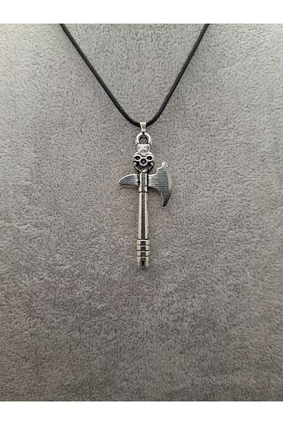 Han Ticarethane Silver Color Skull Detailed Axe Model Necklace