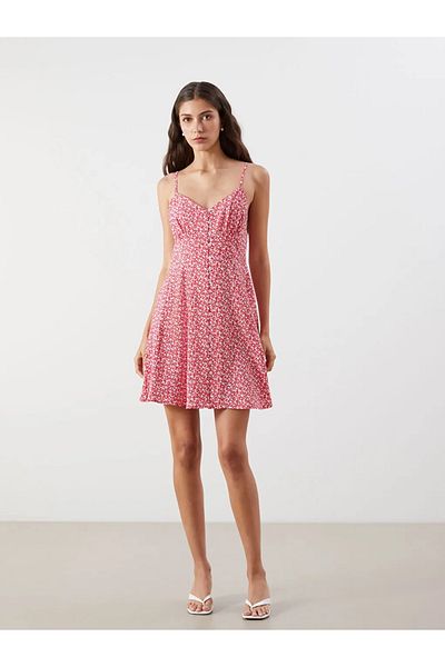 LC Waikiki Lcw Vision Red Floral Waist Seated Modal Blend Mini Dress