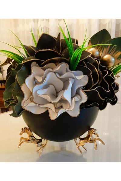 Hatem dekor flower Yapay çiçek lateks siyah at figürlü metal dekoratif vazoda...