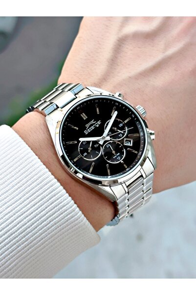 Slazenger Silver-Black Color 10 Atm Waterproofness Steel Cord Steel Case Men Wristwatch 2493.04Mr