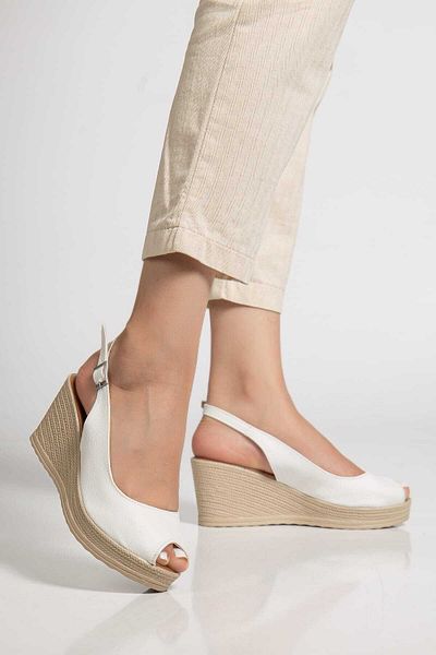 Kartezyen New Season Ready-Made White Shoes with Wedge Heels