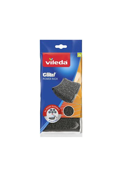 Vileda Set of 2 Stainless Steel Sponges Glitzi Power Inox 17203, 110 X 95 X 18 Mm
