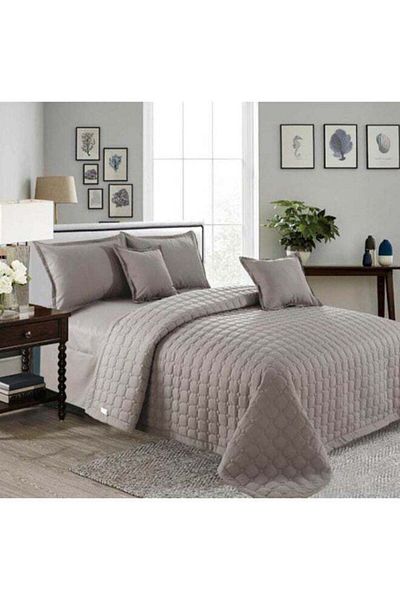 GENERAL Ming Lee Compressed Side Quilt Set of 6 Pieces Microfiber Gray King