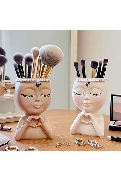 GUCSO Girl Headed Brush Holder, Makeup Table Organizer, Girl Figured Brush Holder, Decorative Makeup Brush Holder,