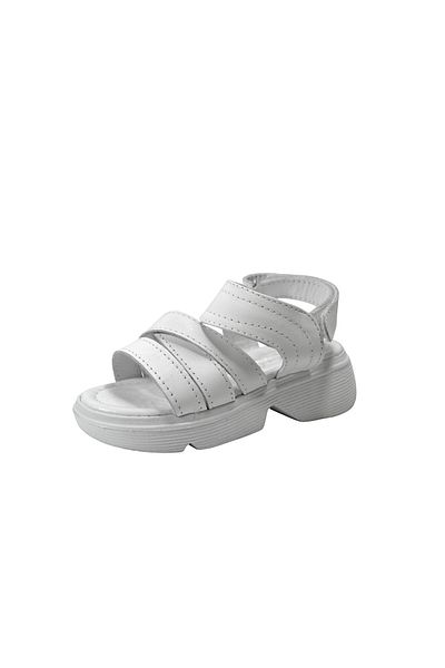 Onlo Ayakkabı Onlo Shoes B.053 Genuine Leather White Velcro Anatomical Girl's Sandals