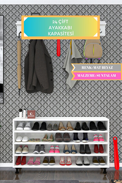 Kenzlife Ayakkabılık Nalın4 Byz 68*120*30 Kapaksız 4 Raflı 24 Çift Ayakkabı Kapasitesi