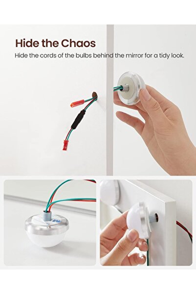 VASAGLE Masa de toaleta cu oglinda si becuri, cu 2 sertare si 3 compartimente, 40x80x145cm, alb