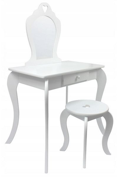 SERSIMO Set Masa de toaleta pentru copii Elza, alba, cu oglinda si taburet, 71x50x108 cm