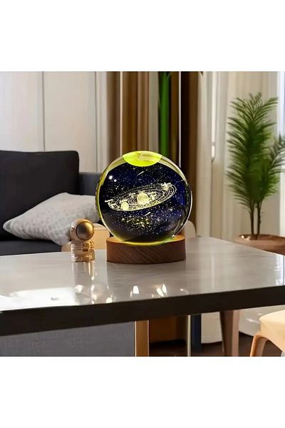 Wolawood Premium Crystal Glass Snow Globe 3D Illuminated Rgb Lamp Wooden Base Led Decorative USB Gift Set