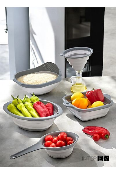 INTEREV 5-Piece Accordion Folding Strainer Set - Kitchen Dowry Set (Gray) - 5 Pieces