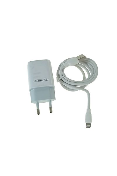OEM Set Incarcator Retea Jellico Eu02, 2.4a 12w, 2 X Usb, Cablu Usb 1m, Conector Compatibil Iphone, Alb