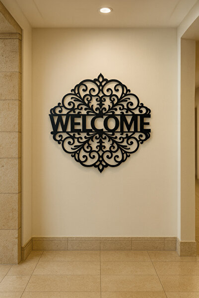 LUNOART Welcome Yazılı Desenli Metal Tablo | Giriş İçin Karşılama Duvar Dekoru