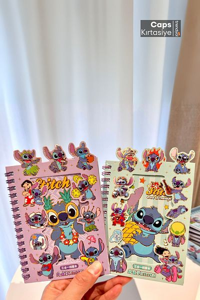 caps anlarınızı paylaştığınız ortağınız Cute Stitch Transparent & Shiny Sticker Concept Notepad & Chain Keychain Set - Stiç