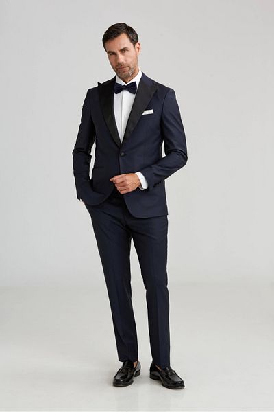 Bisse Tuxedo Suit with Detachable Collar Navy Blue Men's