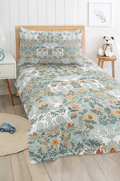 Realhomes مجموعة بيكيه مفردة للأطفال والمراهقين بنمط غزال وزهور باللون الأزرق...