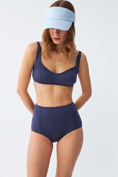 modaserdem Mdsrdm Women's Basic Navy Blue Padded High Waist Bikini Set