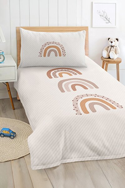 Realhomes Pastel Rain Cloudy Sky and Rainbow Patterned Beige Single Baby Kids...