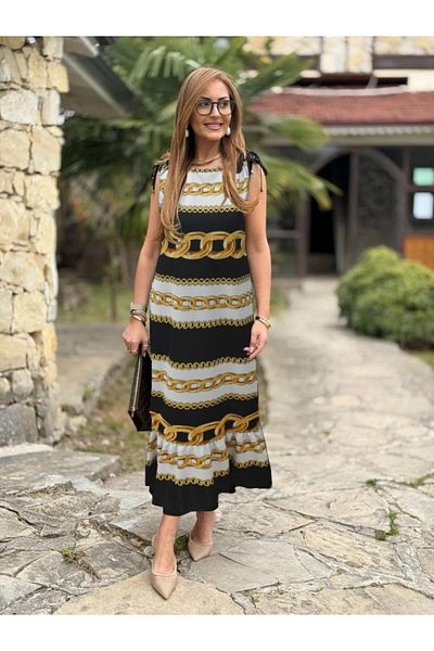 JANES Γυναικείο φόρεμα με βολάν με λαιμόκοψη με βολάν Janjan Crepe