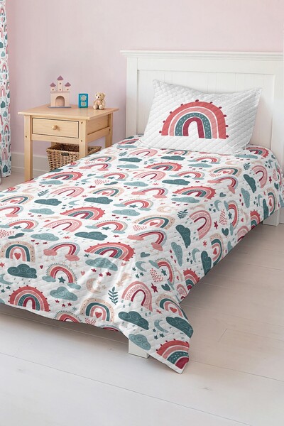 Realhomes مجموعة بيكيه مفردة للأطفال والمراهقين باللون الوردي والرمادي مع نمط...