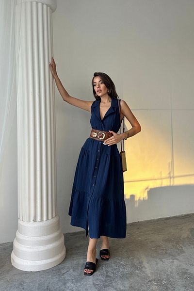 Kokosh moda ΜΟΥΣΛΙΝΑ ΦΟΡΕΜΑ ΠΟΥΚΑΜΙΣΟ ΑΜΠΕΛΟΚΟΥΜΠΟ ΑΜΠΕΛΟΚΟΥΜΠΟ ΜΠΡΟΣΤΑ ΚΟΥΜΠΙΑ - Navy Blue