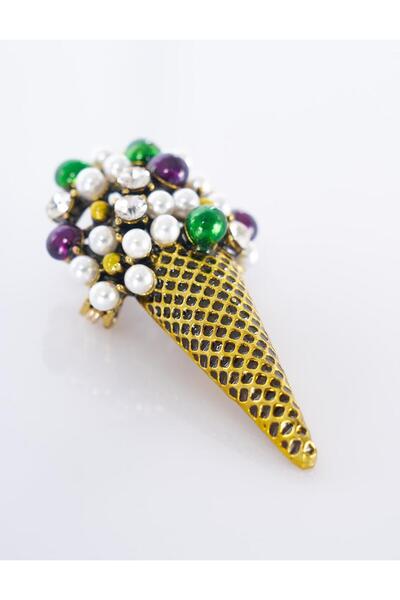 Kayra Dondurma Figürlü Broş Antik Sarı