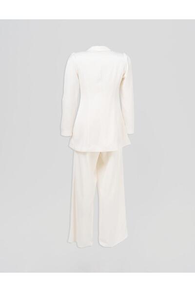 Kayra Tassel Detailed Satin Double Suit Ecru