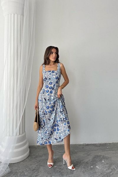 Kokosh moda Φόρεμα μπλε φλοράλ βισκόζης