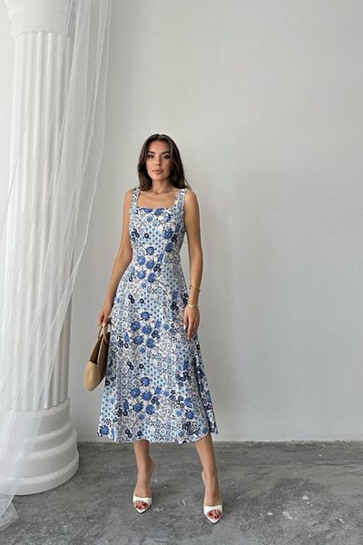 Kokosh moda Φόρεμα μπλε φλοράλ βισκόζης