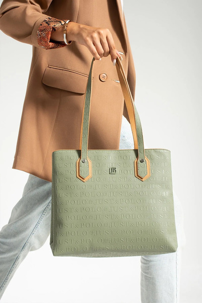 Just Polo Women's Green Camel Embossed Printed Handbag 344028Pc