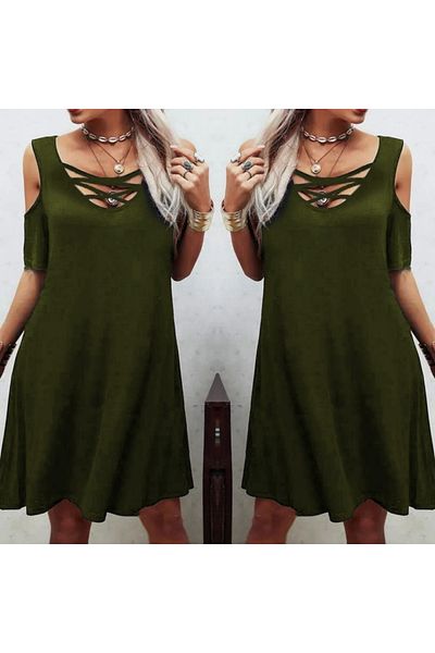 Viyamo Low-Cut Lace Detail Viscose Fabric Dress