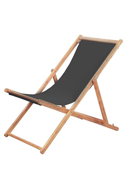vidaxl Scaun de plajă pliabil, gri, textil și cadru din lemn