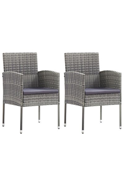 vidaxl كراسي حديقة مع وسائد رمادية داكنة قطعتين من البولي راتان الرمادي