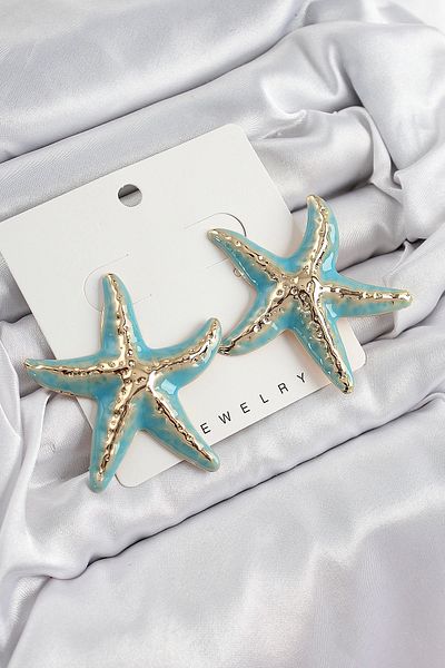 adshome Brass Turquoise Sea Star Model Vintage Women's Earrings
