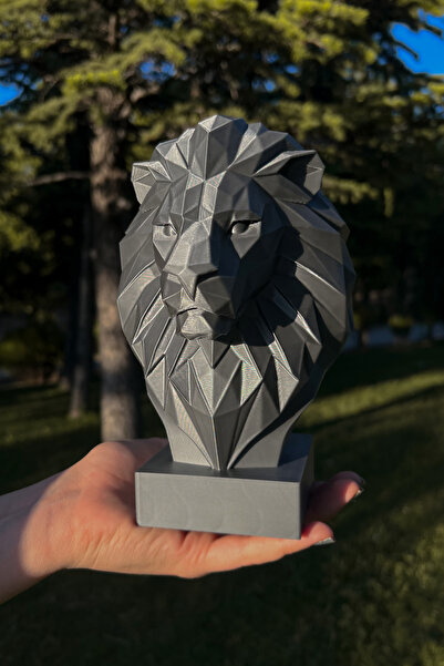 MİLSO Aslan Büstü Dekoratif Biblo - Gümüş Gri - 20 cm