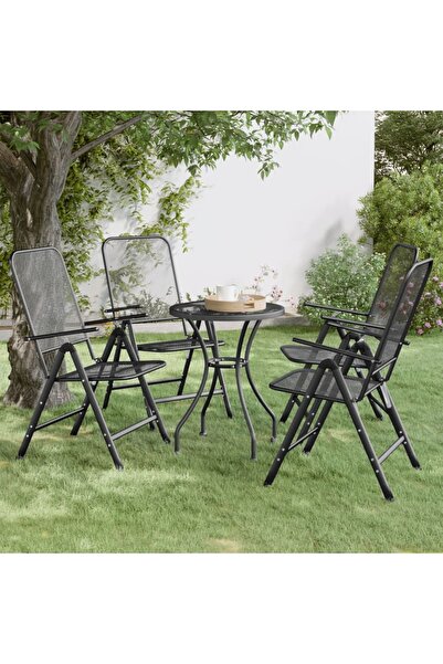 vidaxl كراسي حديقة قابلة للطي، 4 قطع، شبكة معدنية موسعة، لون أنثراسيت