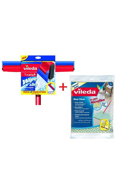 Vileda Wet & Dry Floor Wiper with Stick + Microfibre Cleaning Cloth