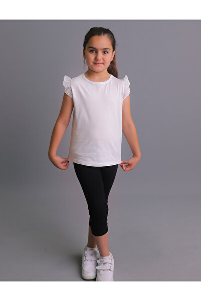 Baby Kız Çocuk Fırfırlı Kol Detaylı Beyaz Tişört Ve Siyah Tayt Ikili Takım