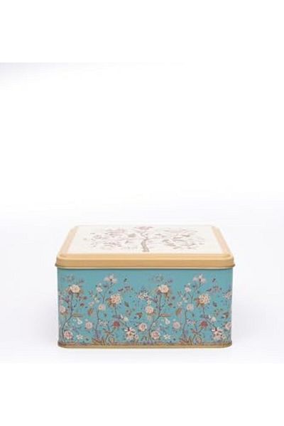 Mena Rise Şirinshop Botanica Blue Patterned Square Metal Storage Container 20X20 cm (Botanica Blue) 1108107