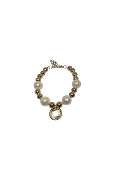 Blusmart Elegant Bracelet with Pearls and Golden Beads, Decorated with Pendant