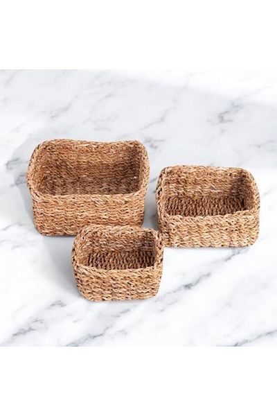 Mena Rise Set of 3 Handmade Natural Square Rattan Organizers |   Set of 3 Wicker Square Organizers – Dekora
