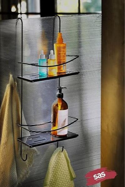 Mena Rise Diyar-ıFırsatShop Haus Raft din cristal inoxidabil pentru viață Organizator de baie Suport pentru șampon Negru Dş
