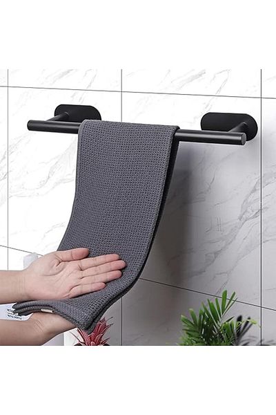 Saharaz 4-piece wall-mounted towel rack,stainless steel, self-adhesive, 4 styles, easy to install, black