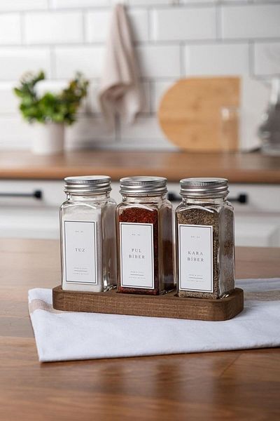 Mena Rise Şirinshop Silver Spice Rack Set with Wooden Stand 1108107