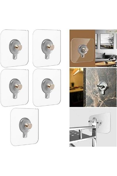 Mena Rise Şirinshop Adhesive Transparent Hanger 5 Pieces (Screw Hanger) 1108107