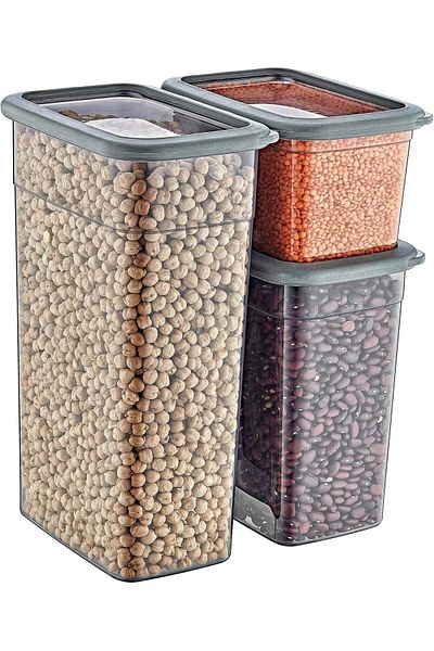 Mena Rise Şirinshop Set of 4 Scale Rectangular Storage Container Anthracite (4 Pieces 1210 Ml, 2350 Ml, 3500 ml